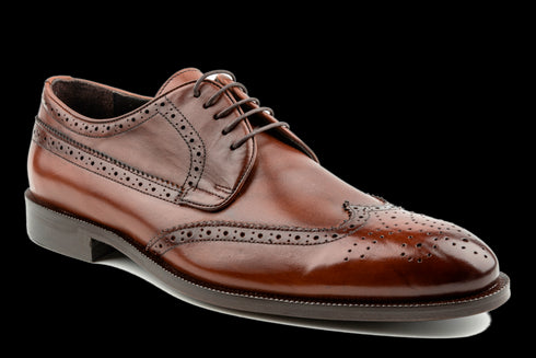 Full Grain Leather Men's Tan Wingtip Derby Shoes
